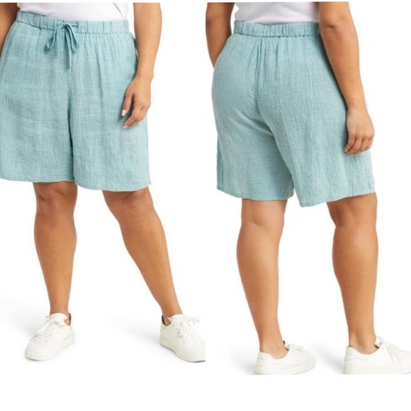 Eileen Fisher Puckered Organic Linen Mid-Thigh Bermuda Shorts NWT 2X - Picture 1 of 11
